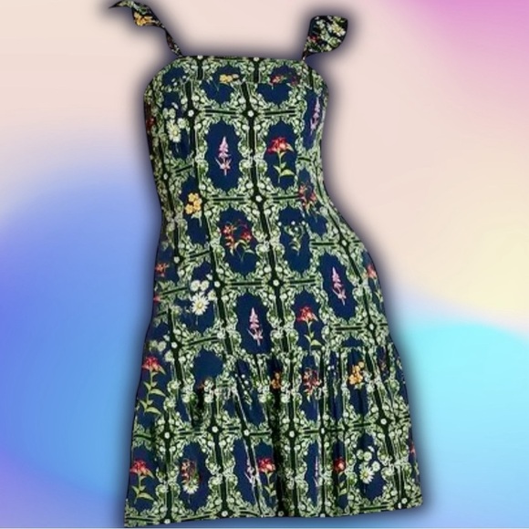 Agua Bendita for Target Navy Blue Floral Tile Print Ruffled Mini Dress Size S - Picture 4 of 16